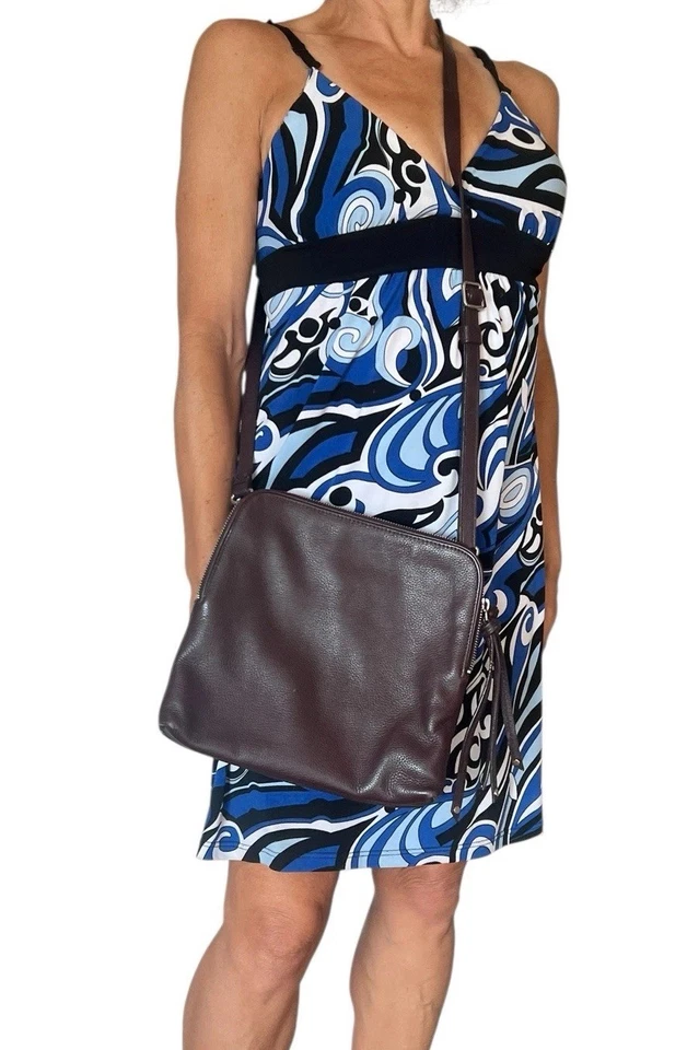 BANANA REPUBLIC PEBBLED LEATHER OXBLOOD BROWN DOUBLE POUCH CROSSBODY BAG PURSE - Image 3 of 4