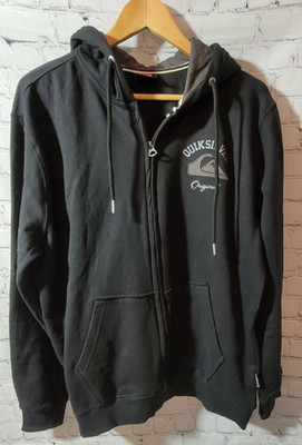 Quiksilver Mens Large Black Full Zip Hoodie Est 1969 Logo Graphic Surf Skate NWT