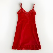 Vintage USA Made Red Satin Slip Dress Nightie Lace Bias Cut Size 36