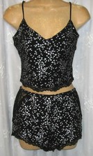 MEDIUM VICTORIA'S SECRET BLACK/SILVER HEARTS LACE TRIM 2 PIECE PAJAMA SET