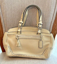 Coach Leather Zip Satchel Vintage Classic Off White with Silver Hardware Handbag