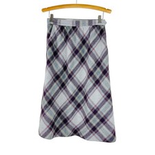Vintage Jantzen grey purple wool plaid preppy light academia midi skirt medium