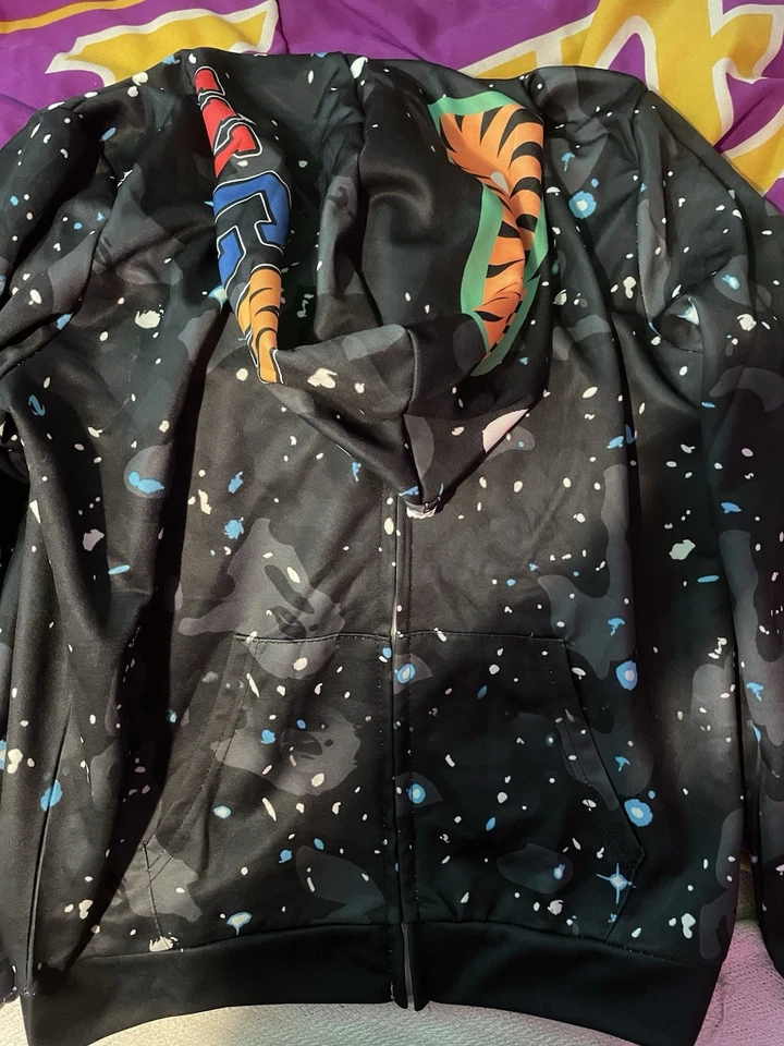 Sudadera con Capucha Bape Para Hombre Cremallera Completa Cielo Estrellado Camuflada Patrón Tiburón, Talla Pequeña Foto 4 de 4