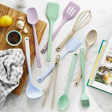 NIB Pioneer Woman Silicone Cooking Utensils 10pc set Purple Blue green tan