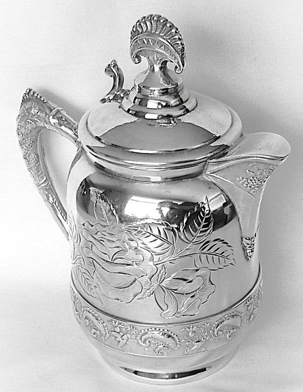 Antique Rockford Silver P Co. Quad Plate Floral Syrup/Cream Pitcher #974 VGC