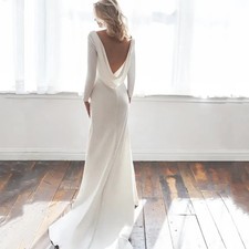 Long Sleeves Mermaid Back Cowl Wedding Dresses O-neck Beach Backless Bridal