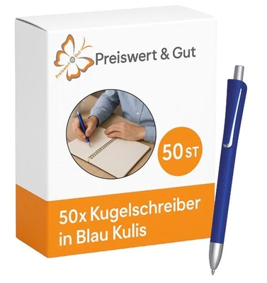 PREISWERT&GUT Kugelschreiber Blau – Schreibstifte aus Kunststoff – für Büro & Schule 50 Stück