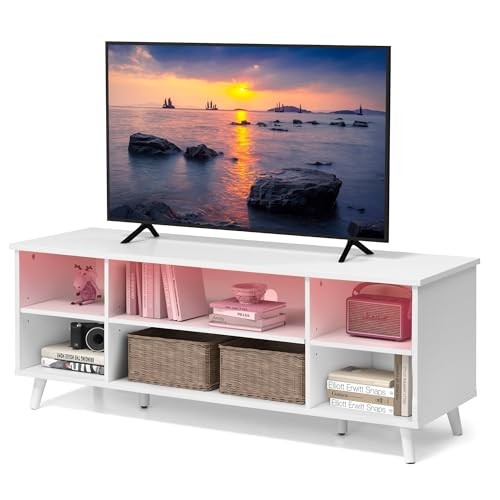 For 50 Inch Tv With Led And Storage, White Morden Entertainment Center