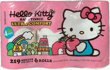 Hello Kitty Ultra Comfort Bath Tissue, 219 Sheets per Roll, 6 Rolls, 4-Ply