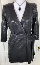 TAHARI Arthur S. Levine Women's Collarless Wrap Jacket with Self Tie - Sequin
