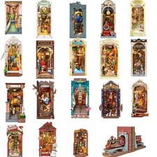Rolife Book Nook DIY Bookends Dollhouse Model Kit LED Bookshelf Decor Xmas Gifts