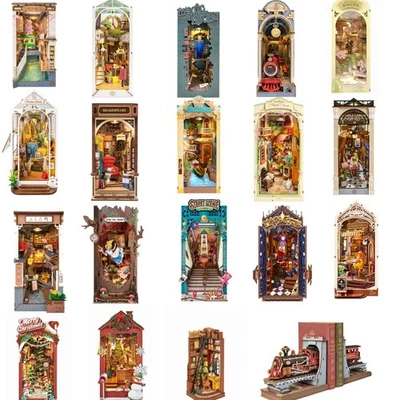 ROBOTIME Rolife Book Nook DIY Bookends Dollhouse Model Kit LED Bookshelf Decor Xmas Gifts