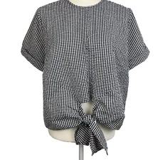 Sadie & Sage Women's Black Plaid Print Top Tie Front Crop Waffle Size Large