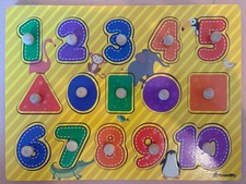 Kids Wooden Educational Peg Puzzle Colorful Shapes And Numbers Learning 15 Piece
