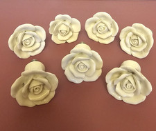 Lot of 7 White Rose Ceramic Knobs Pulls for Drawer Cabinet Cupboard Glossy Round