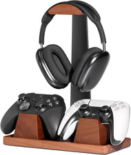 UPERGO Headset Stand with 2 Controller Holders - Solid Wood  Metal Gaming Headp