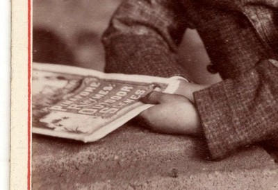 c1890 CDV BOY READING Pinafore Rhymes Outdoor Scenes by E M C Vaughan Sunderland