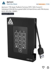 Apricorn Aegis Padlock 1Tb External Hard Drive Usb 3.0 Model A25-3PL256-1000