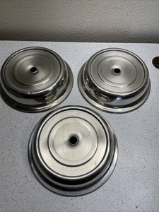 (3) Unbranded Room Service Stainless Steel Food Plate Covers 8 1/2" - 9 1/2" in