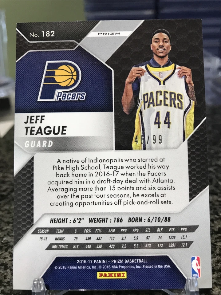 2016-17 Panini Prizm #182 Jeff Teague Rare Blue Wave Prizms Refractor SSP /99!!! - Image 2 of 2