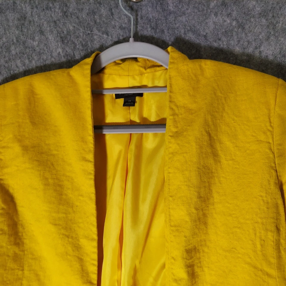 Ann Taylor Jacket XS Yellow 100% Linen Ruched Blazer Coastal Nautical Preppy - Image 2 of 4