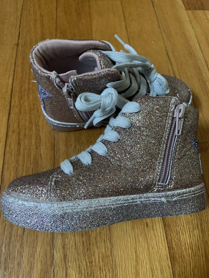JUMPING BEANS $40 Pink Lemon Sherbert High Top Shoes Glitter! Toddler Girl 8T - Image 4 of 4
