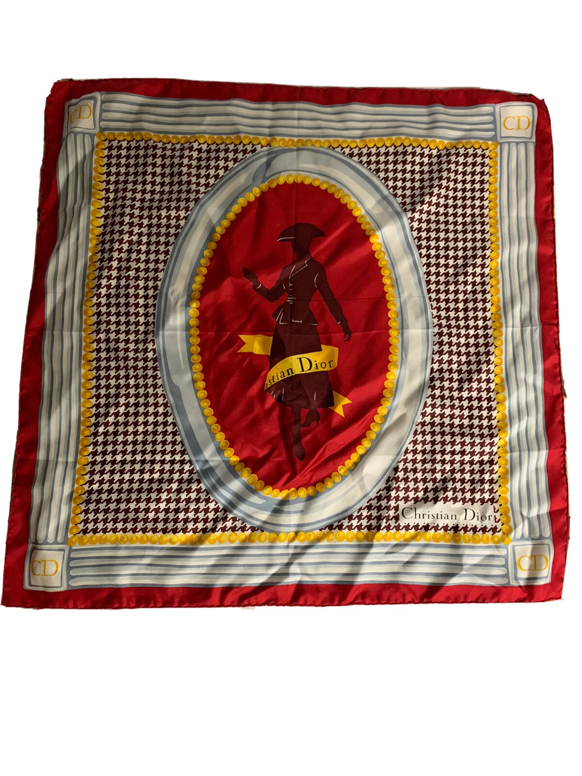 Écharpe vintage Christian Dior rouge multi 100 % soie fabriquée en Italie