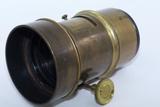 DARLOT Opticien Paris 12.5" f4 brass BARREL lens. Circa 1867. Hood. Lens Iris.