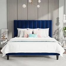 Full Size Vertical Channel Platform Bed Frame Upholstered Bed Frame & Headboard