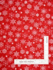 Christmas Holiday White Snowflakes Red Tonal Cotton Fabric Santee By The Yard