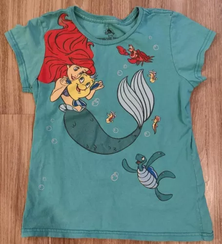 Disney Parks Little Mermaid Ariel & Flounder T-shirt Girls X-Large XL (14) Aqua