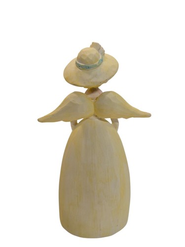 Yellow Bonneted Winged Angel Figurine w/Flower Basket & Bee Home Decor Resin - Picture 4 of 9