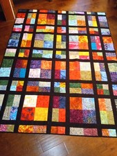 HandmadeTwin/Throw Quilt in Bold Multi-Color Batiks, 65.5"x86.5", Quilt for Sale