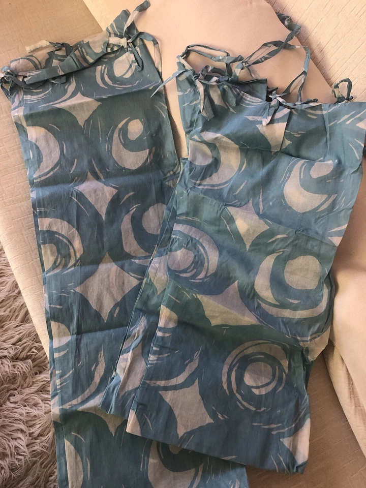 Pair Blue White Swirly Sheers POTTERY BARN Teen Tie Top Cotton Panels 48x96 NWOT - Image 2 of 4