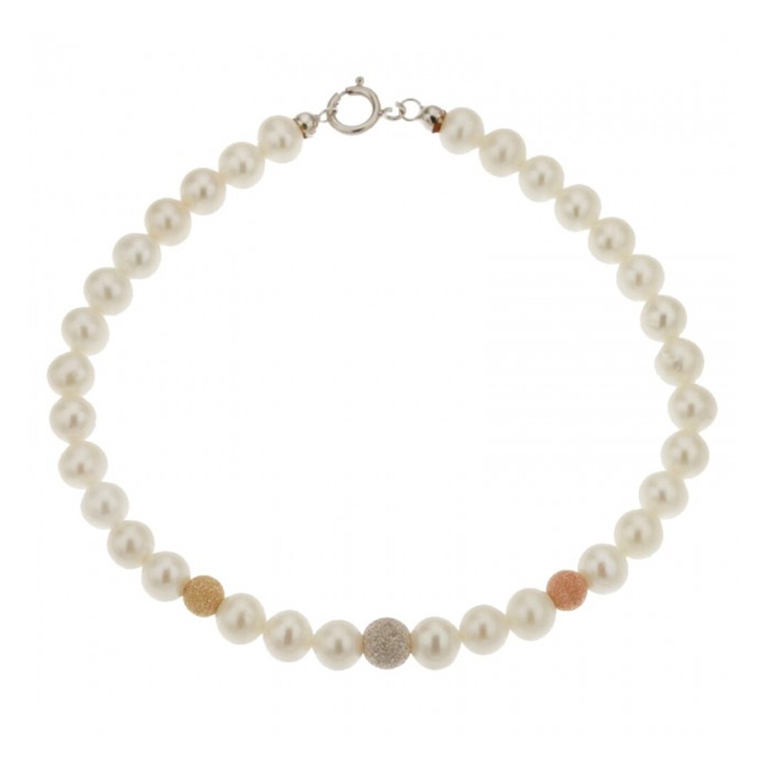 JeweBella Bracciale Con Perle D'Acqua Dolce Regolabile - Placcato Oro 18K, Oro Rosa, Oro Bianco - Gioiello Elegante Handmade, Regalo Per Donna - 4