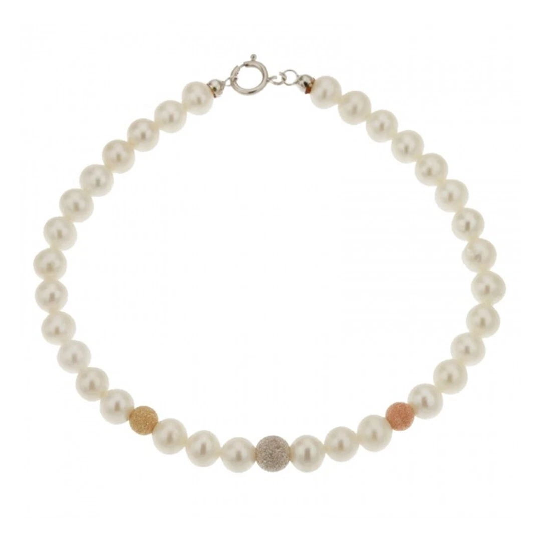 Bracciale MIORE In Oro Giallo 585 Con Perla D'Acqua Dolce Bianca 7,5 Mm – Lunghezza 215 Mm, Regalo Con Certificato - 3