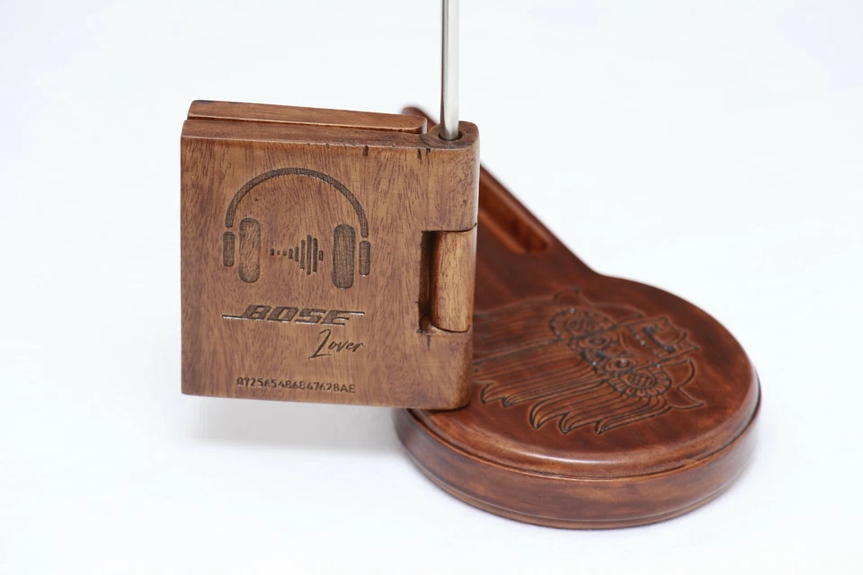 Soporte universal de madera para auriculares soporte para teléfono móvil pantalla para auriculares personalizar Foto 4 de 4