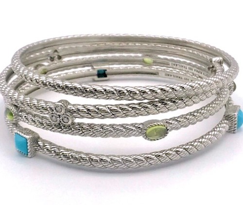 EUC Judith Ripka Sterling Silver Multi-gemstone & Diamonique Bangle Bracelet Set - Picture 1 of 7