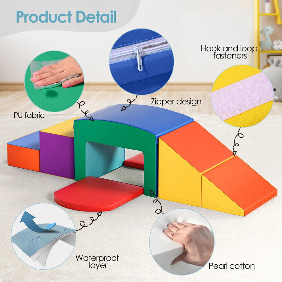 6 Piece Climb and Crawl Activity Playset Soft Foam Blocks for Toddler Learning - Image 4 of 4