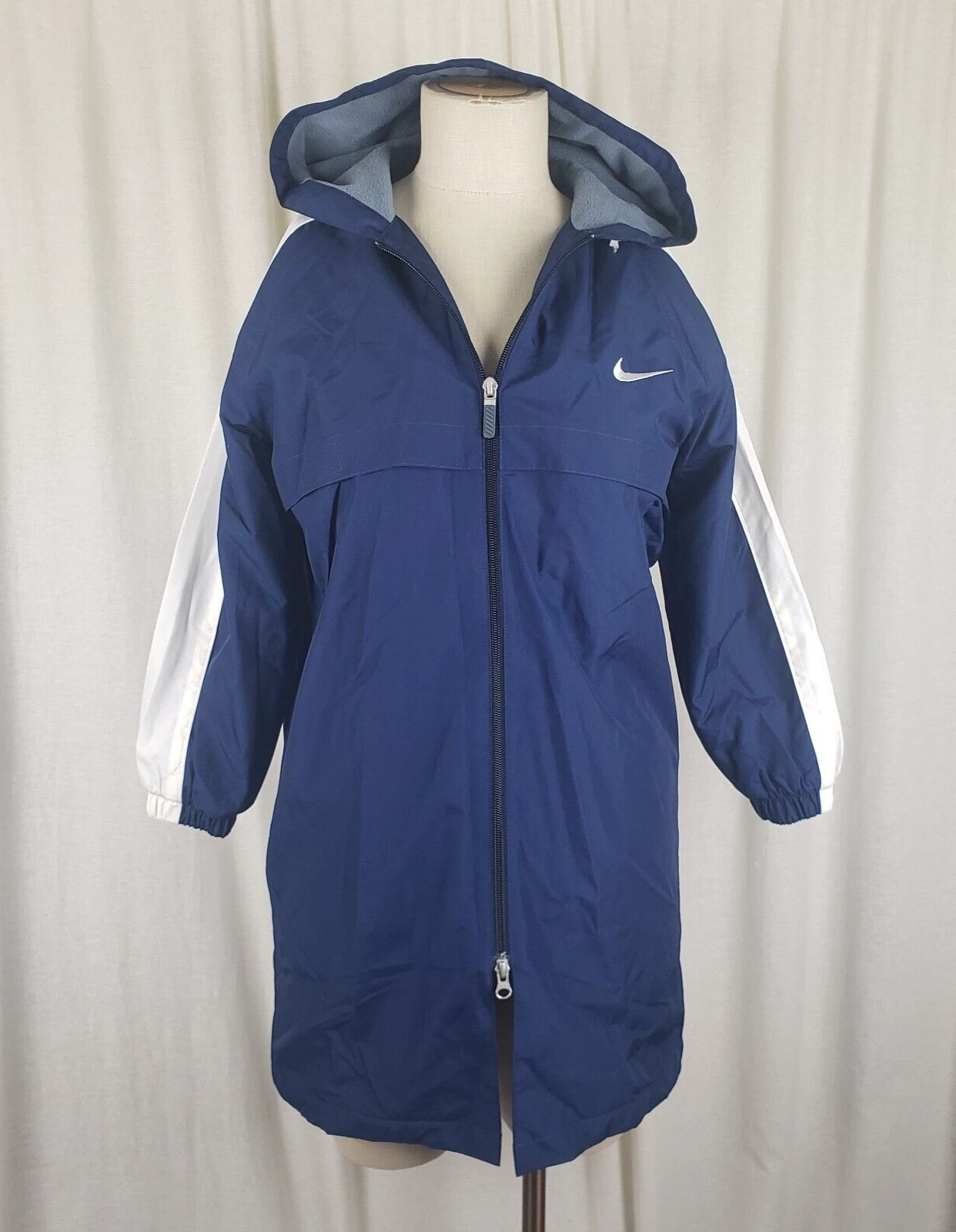 Nike Swimming Hooded 2 Way Zip Fleece Cape Top Mesh Long Jacket Coat Size XS