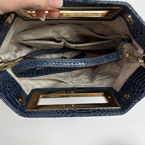 Michael Kors Berkley Bag Python Embossed Leather Blue Crossbody Shoulder Clutch - Picture 11 of 12
