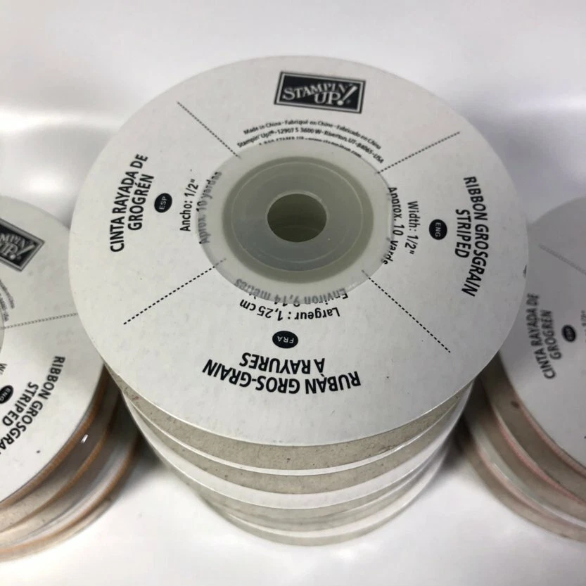 Stampin' Up Ribbon Grosgrain Striped Green Pink Orange 1/2" 110 Yards Lot of 11 - Image 3 of 4