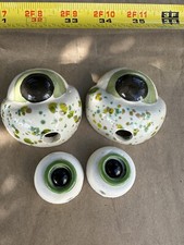 2 Sets Of Vintage Ceramic Owl Eyes In Green. Never Used, From A Collection