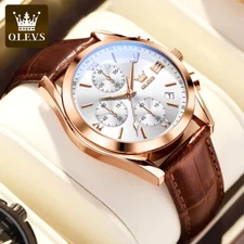 OLEVS Luxury Watch: Waterproof, Quartz Movement, Genuine Leather (Model 2872)
