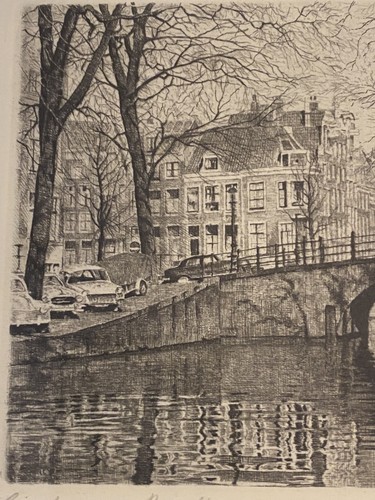 Vtg 1970 Dutch artist Maarten Langbroek Etching PRINT Amsterdam Reguliersgracht - Picture 4 of 11
