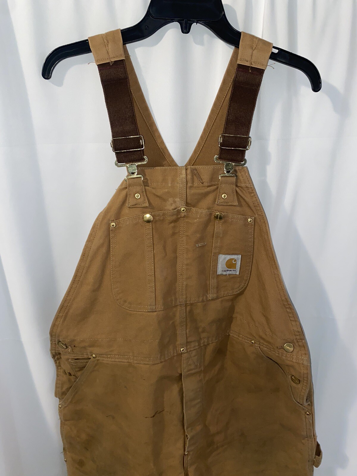 Carhartt Duck Double Knee Bib Overalls R01 BRN Mens 4… Gem