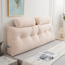 Triangular Headboard Pillow Wedge Cushions w/ Neck Roll Pillow Large Bed Bolster