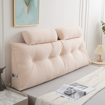 Triangular Headboard Pillow Wedge Cushions w/ Neck Roll Pillow Large Bed Bolster