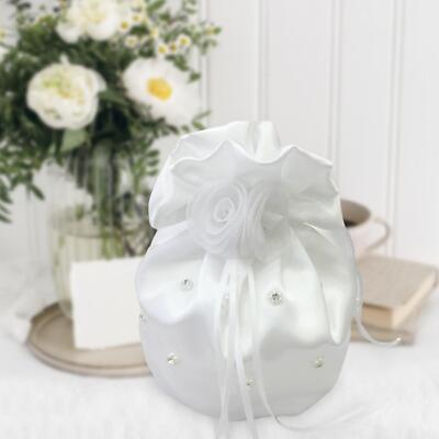 Satin Bridal Bag, Wedding Drawstring Fashion Handbag Small Exquisite Purse  White UK