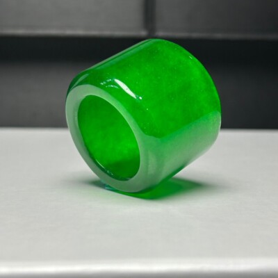 Certified Natural Ice Green Burmese Jade Jadeite Amulet archery thumb Rings